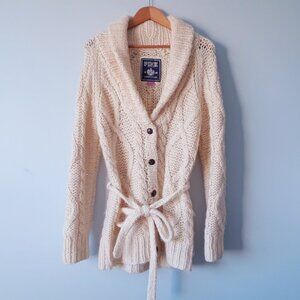 Vintage PINK Victoria's Secret 100% Wool Chunky Knit Cardigan L